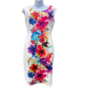Frank Lyman design White Floral scuba style knee length dress